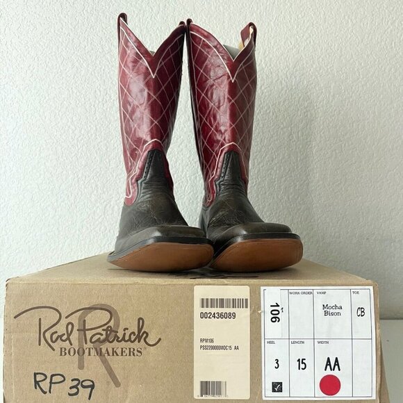 Rod Patrick Mens Cowboy Boots 15AA Antique Brown Mocha Bison Western Square Toe - Picture 12 of 13